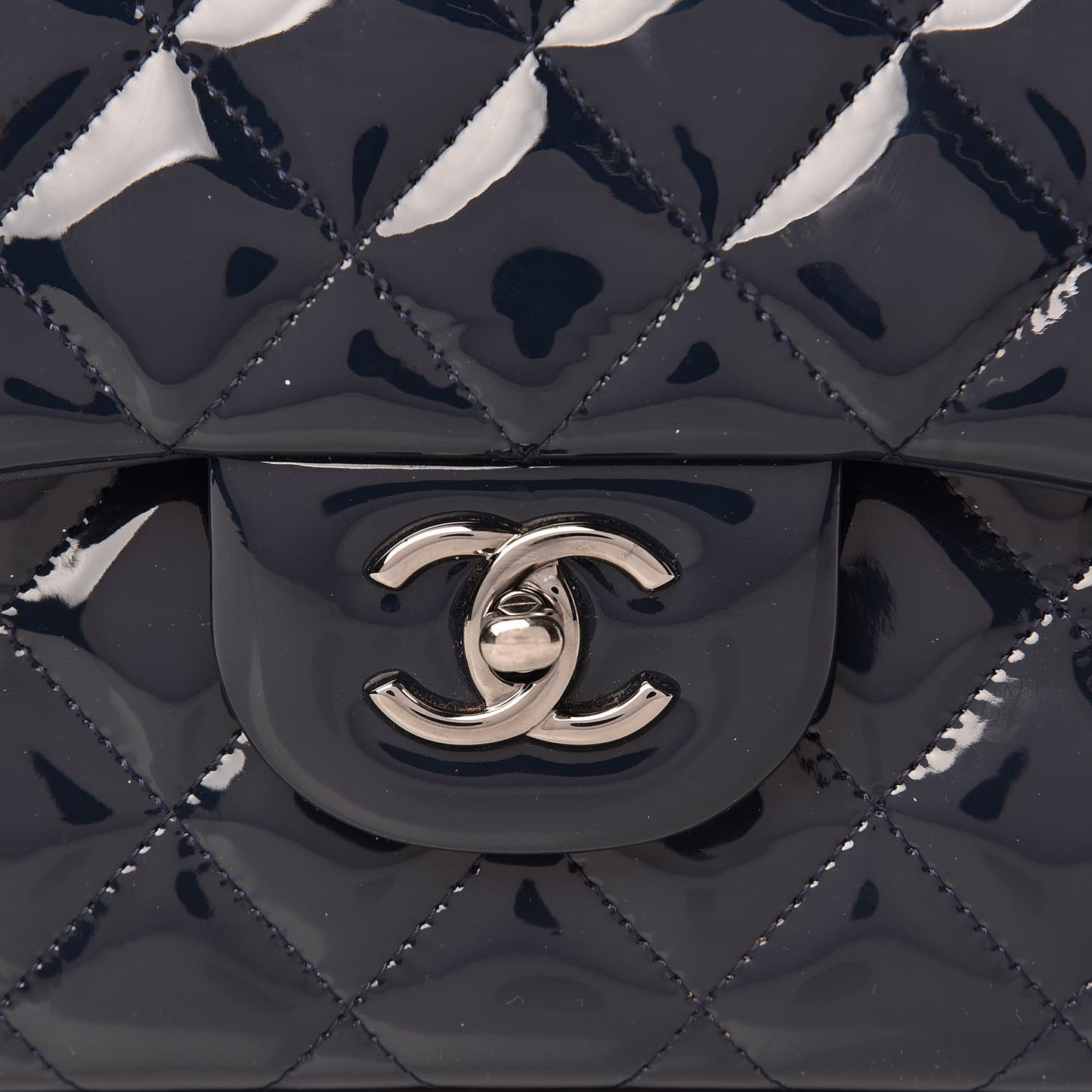 Patent Quilted Jumbo Double Flap Navy