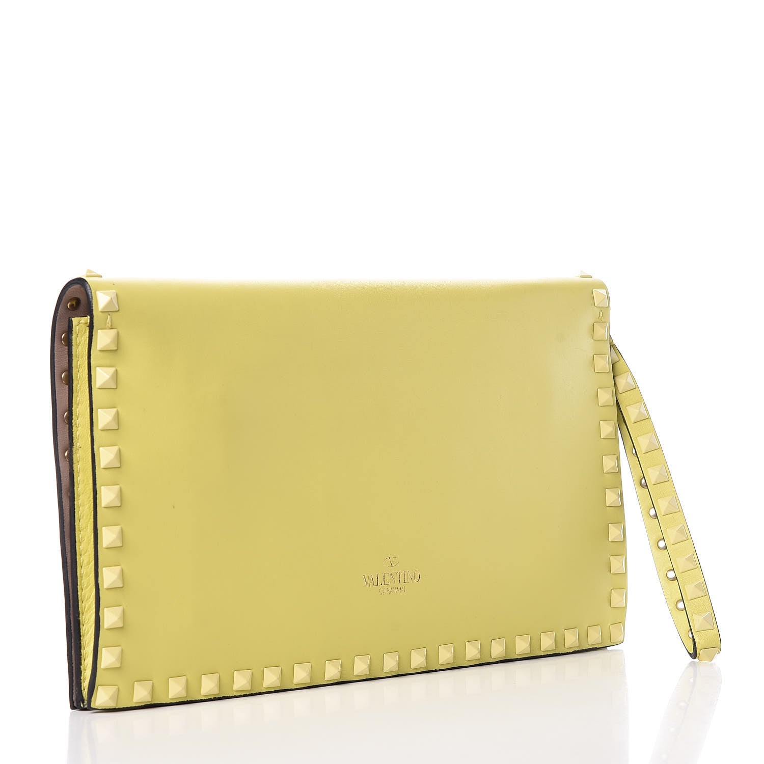 Valentino Garavani Nappa Monochrome Rockstud Wristlet Clutch Soft Yellow 3 of 11