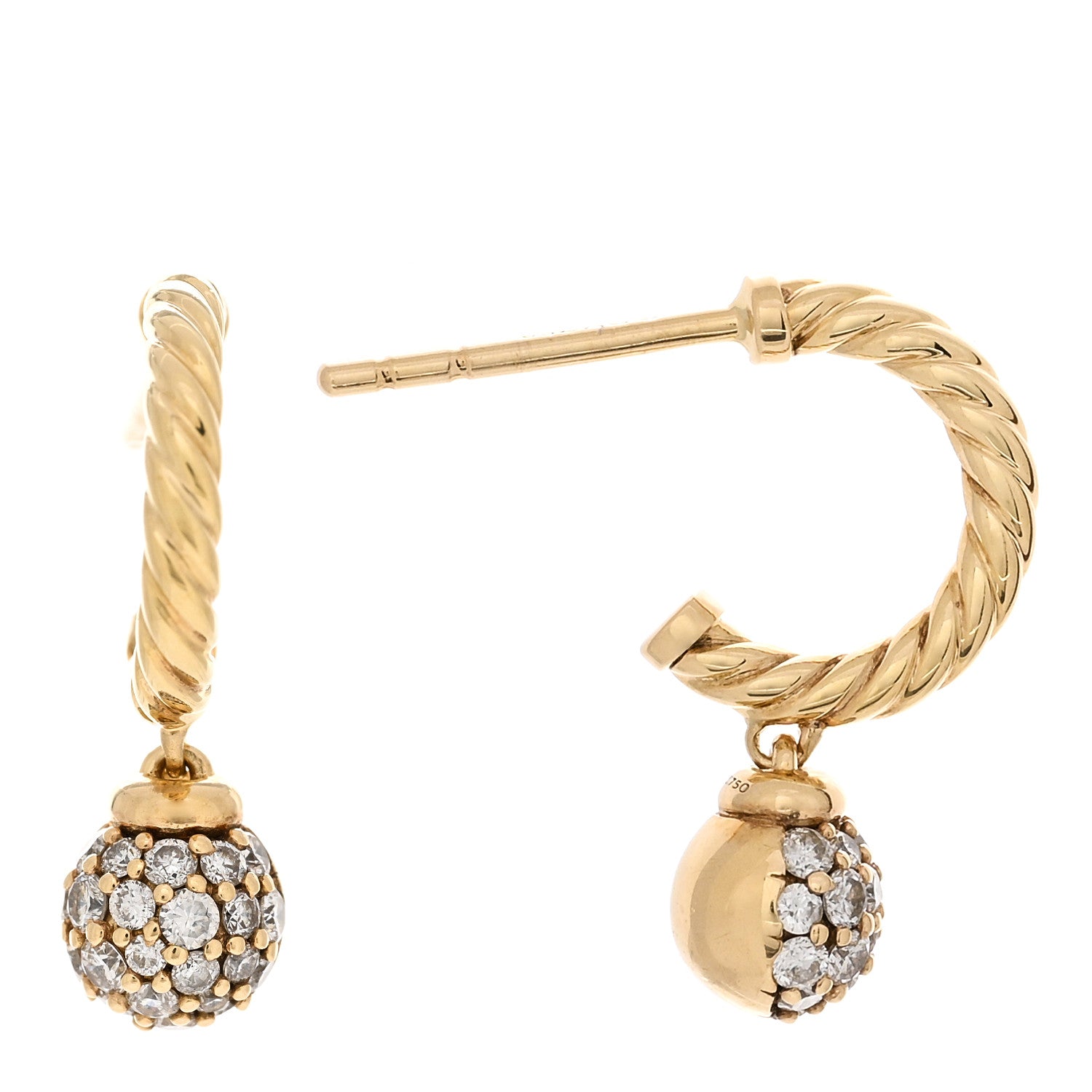 David Yurman 18K Yellow Gold Diamond Solari Hoop Pave Earrings 1 of 4