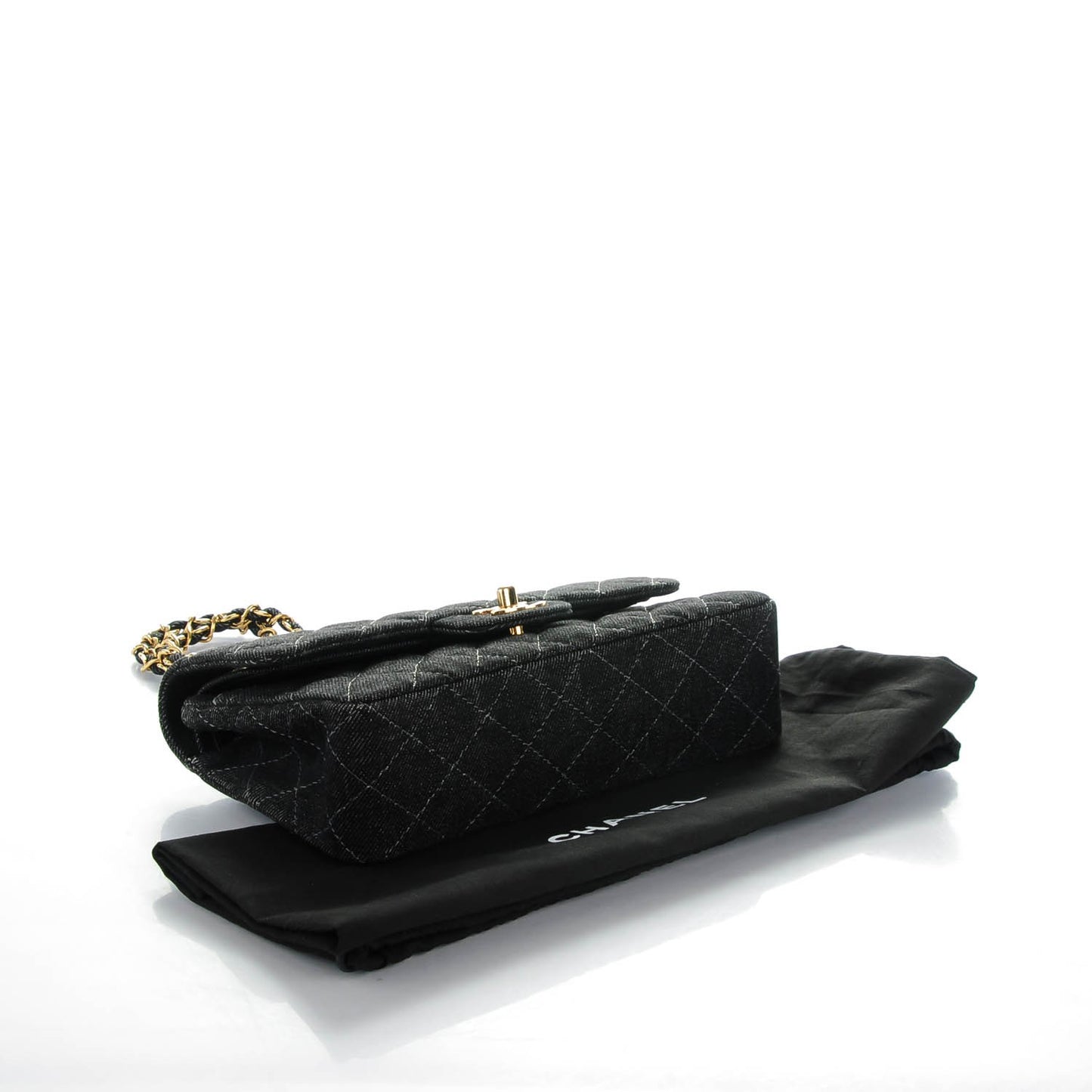 Denim Quilted Small Double Flap Black