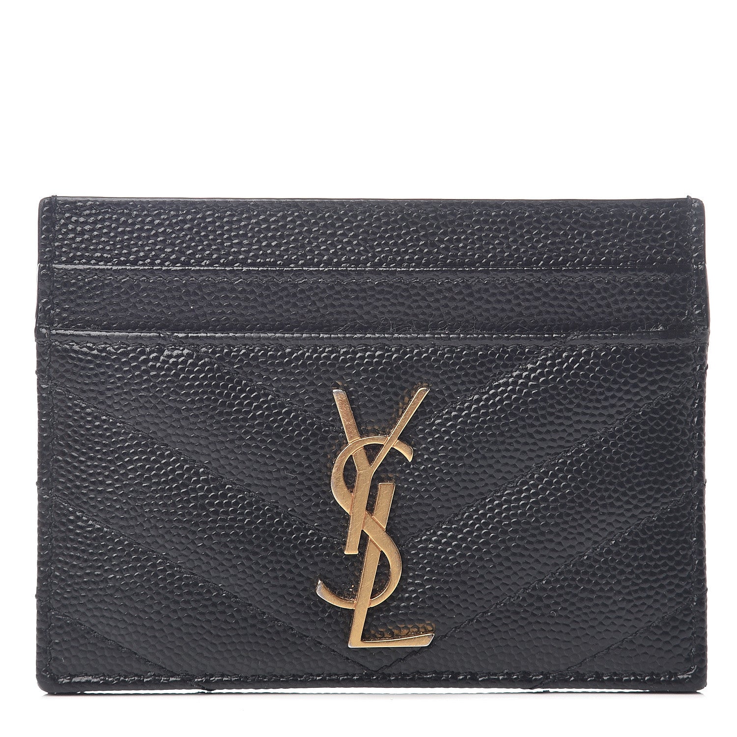 Saint Laurent Grain De Poudre Matelasse Chevron Monogram Credit Card Case Black 1 of 6