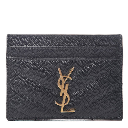 Saint Laurent Grain De Poudre Matelasse Chevron Monogram Credit Card Case Black 1 of 6