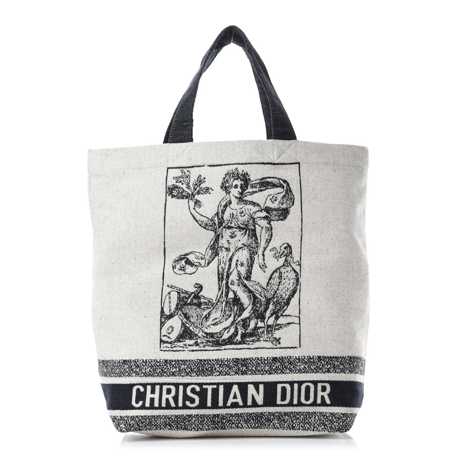 Christian Dior Canvas Print Cruise Tote Ivory Black 1 of 9