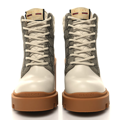 Gucci Calfskin GG Supreme Monogram Nappa Quilted Lace Up Ankle Boots 36.5 Mystic White Beige 2 of 8