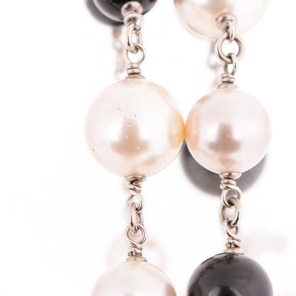 Chanel Beaded Globe Pearl CC Long Necklace Silver 4 of 6