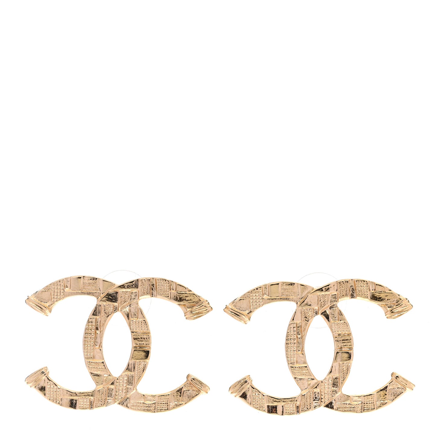 Metal Textured CC Earrings Gold