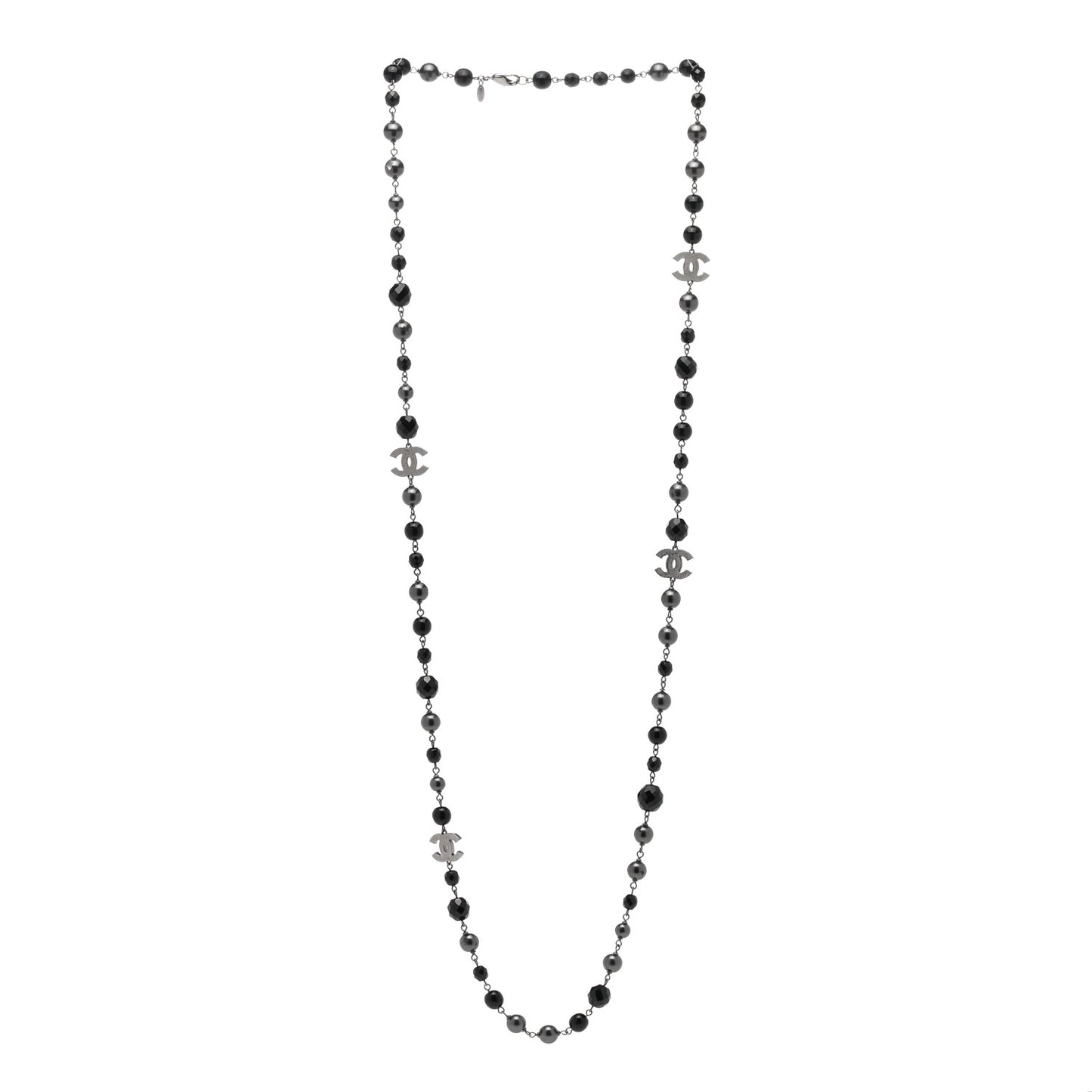 Ruthenium Pearl Beaded CC Long Necklace Black