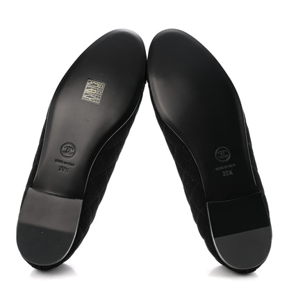 Chanel Suede Quilted Cap Toe CC Ballerina Flats 39.5 Black 6 of 11
