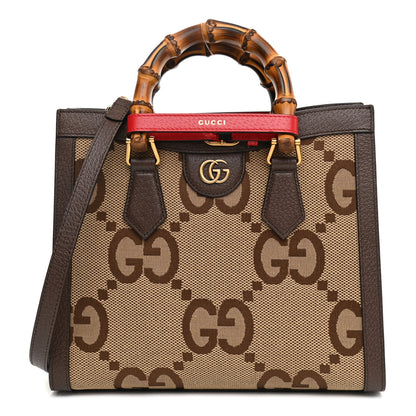 Gucci Monogram Jumbo GG Textured Dollar Calfskin Small Diana Tote Bag Camel Ebony New Acero Pomegranate Red 2 of 17
