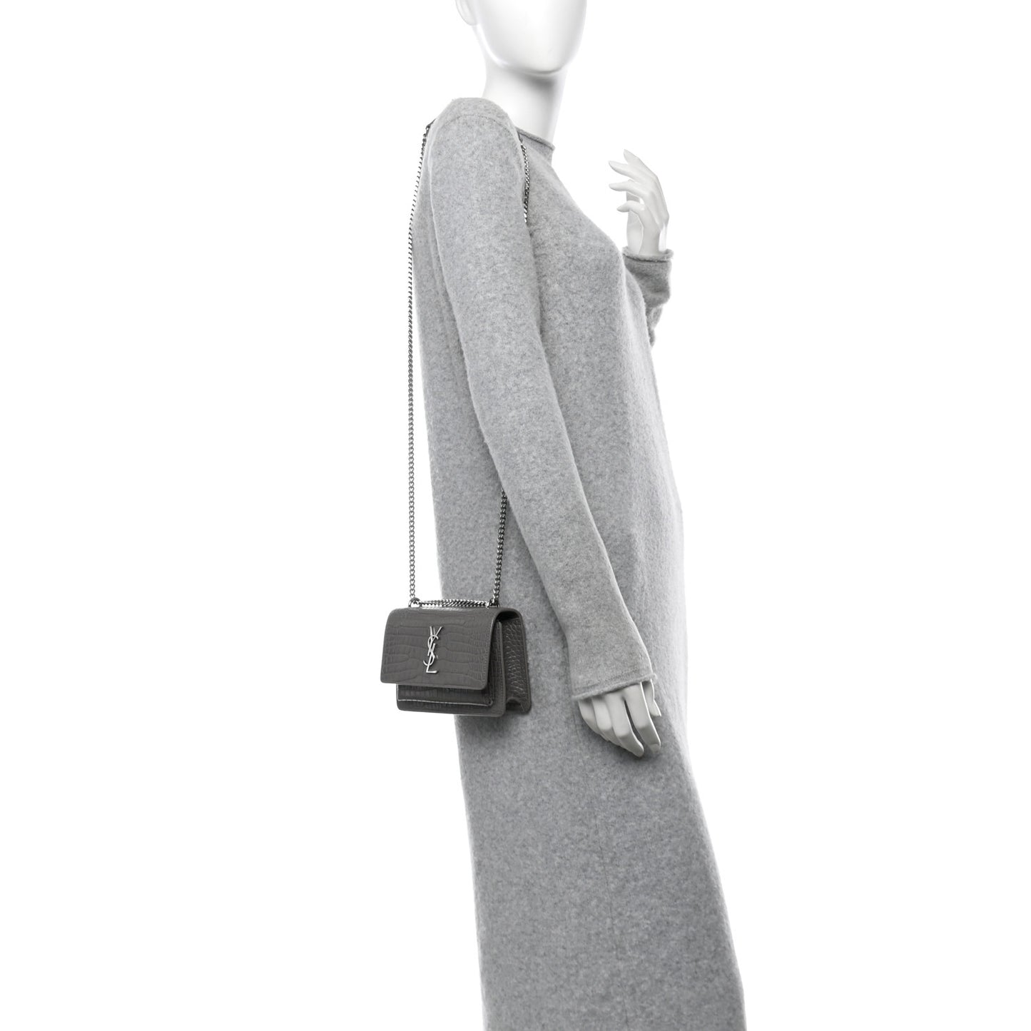 Calfskin Crocodile Embossed Monogram Sunset Chain Wallet Fog