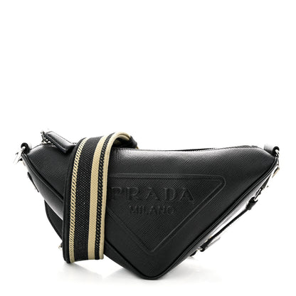 Prada Saffiano Cuir Triangle Logo Embossed Triangle Shoulder Bag Black 1 of 13