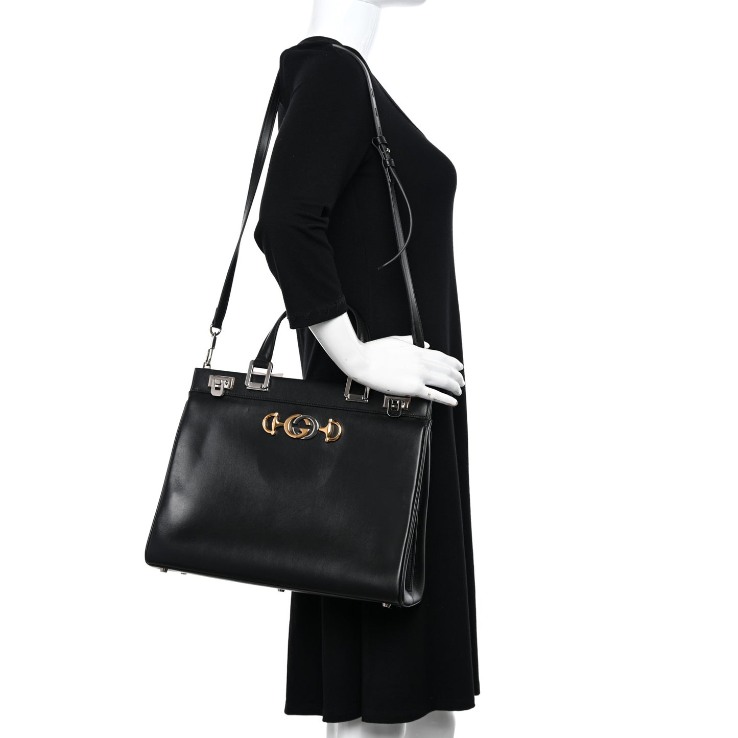Smooth Calfskin Medium Zumi Top Handle Bag Black
