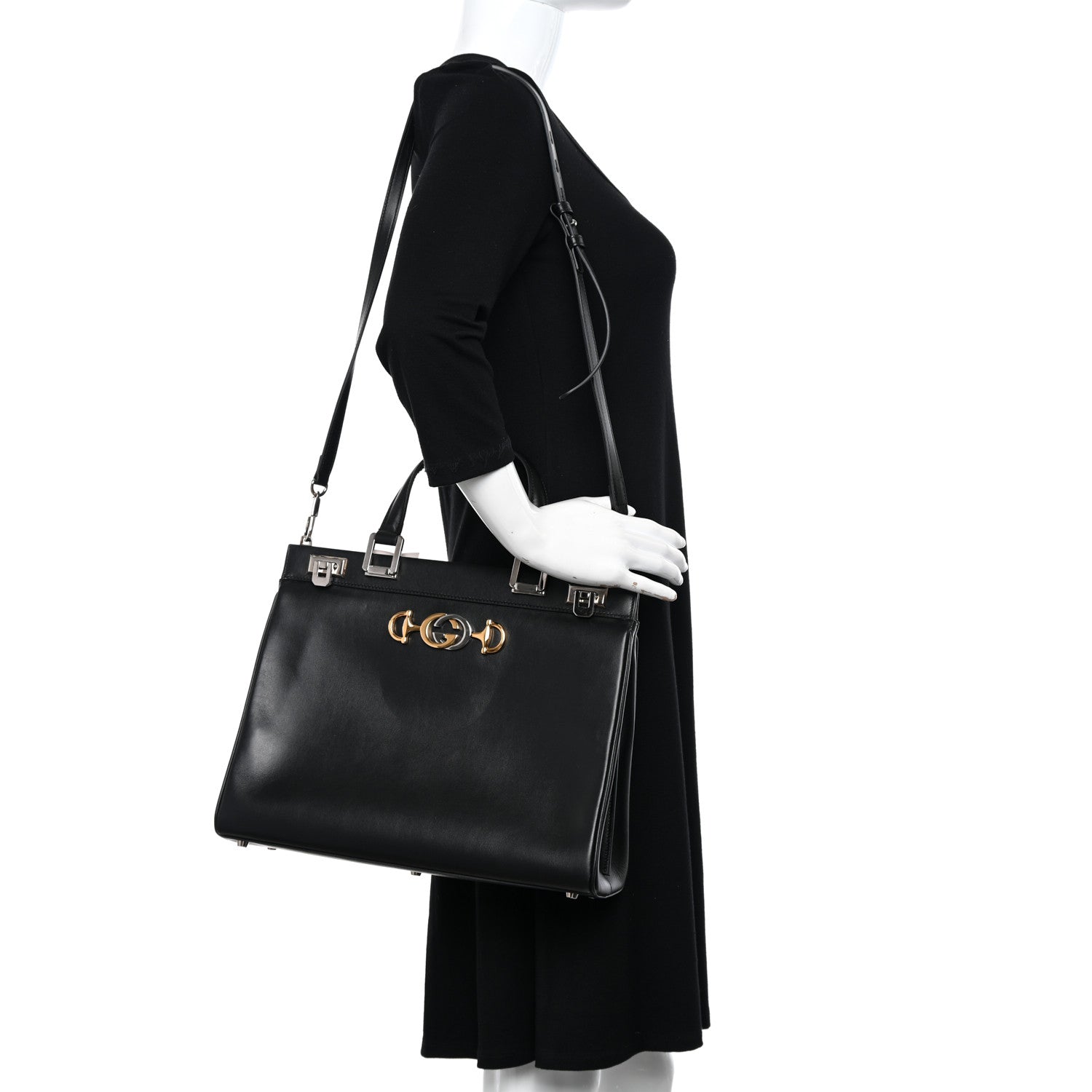 Gucci Smooth Calfskin Medium Zumi Top Handle Bag Black 2 of 11