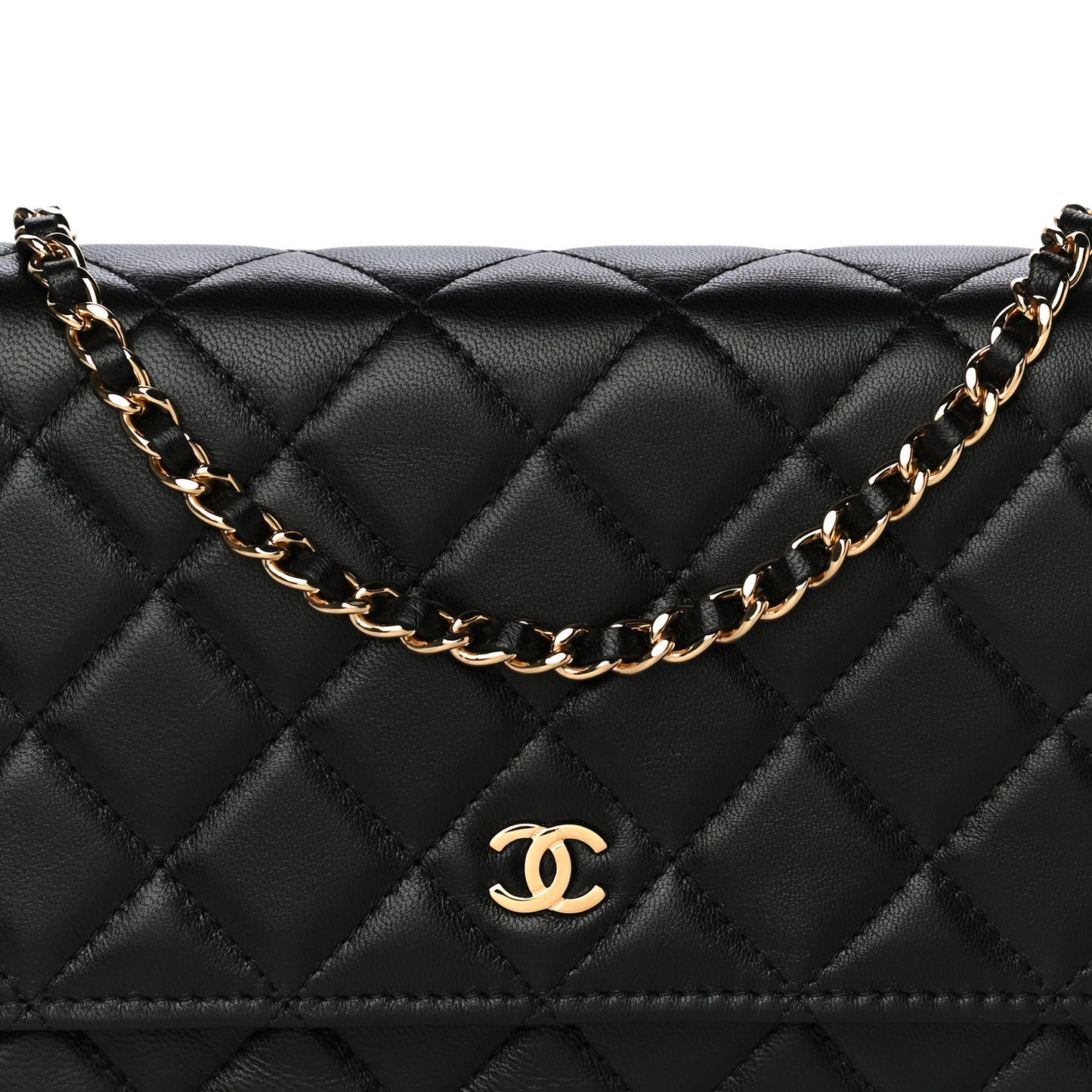Lambskin Quilted Wallet On Chain WOC Black