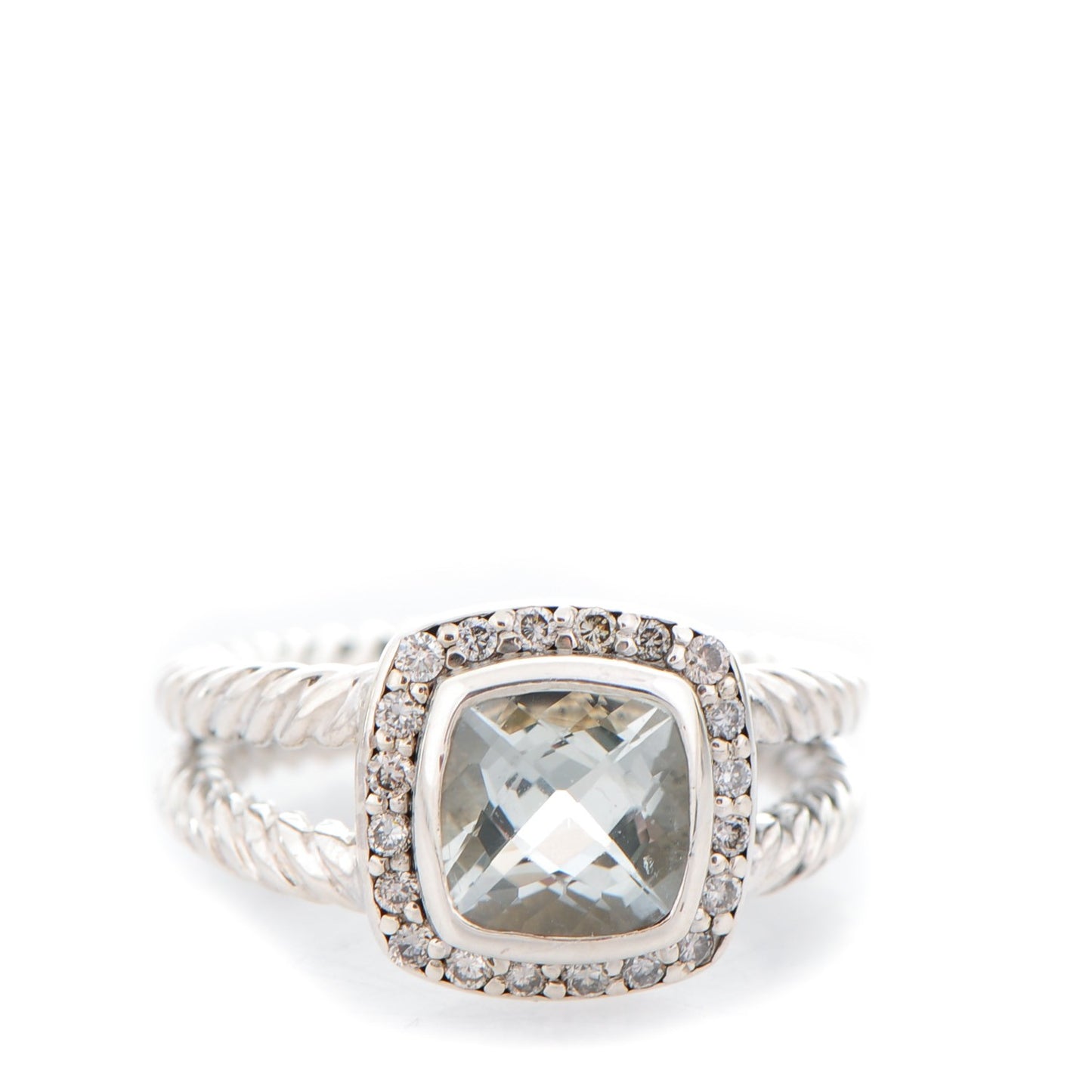 Sterling Silver Diamond Prasiolite 7mm Petite Albion Ring 49 5