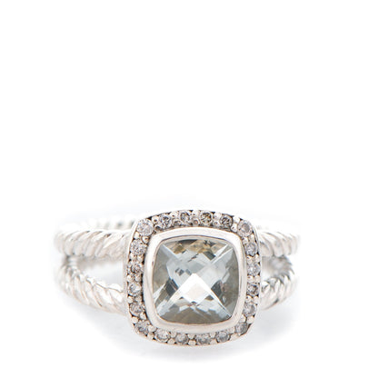 David Yurman Sterling Silver Diamond Prasiolite 7mm Petite Albion Ring 49 5 1 of 5