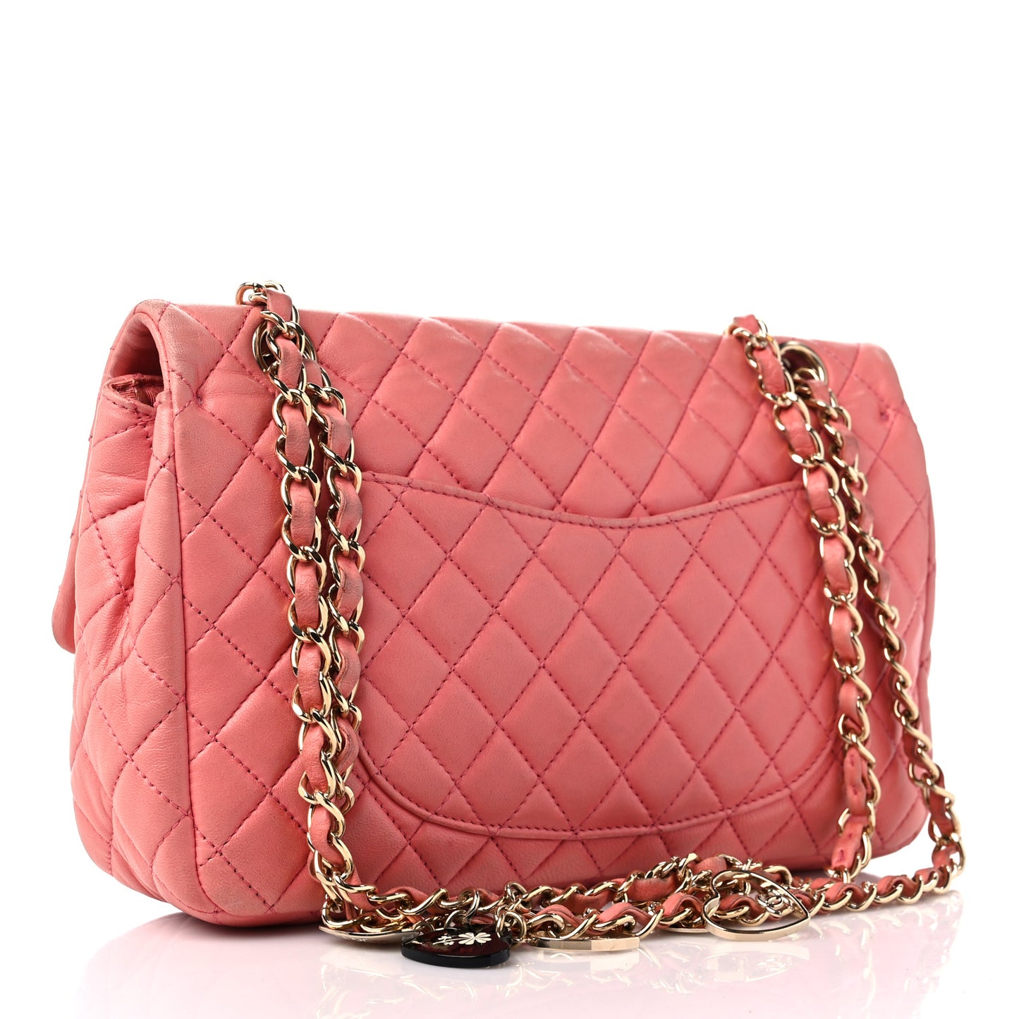 Lambskin Quilted Valentine Charms Medium Single Flap Pink
