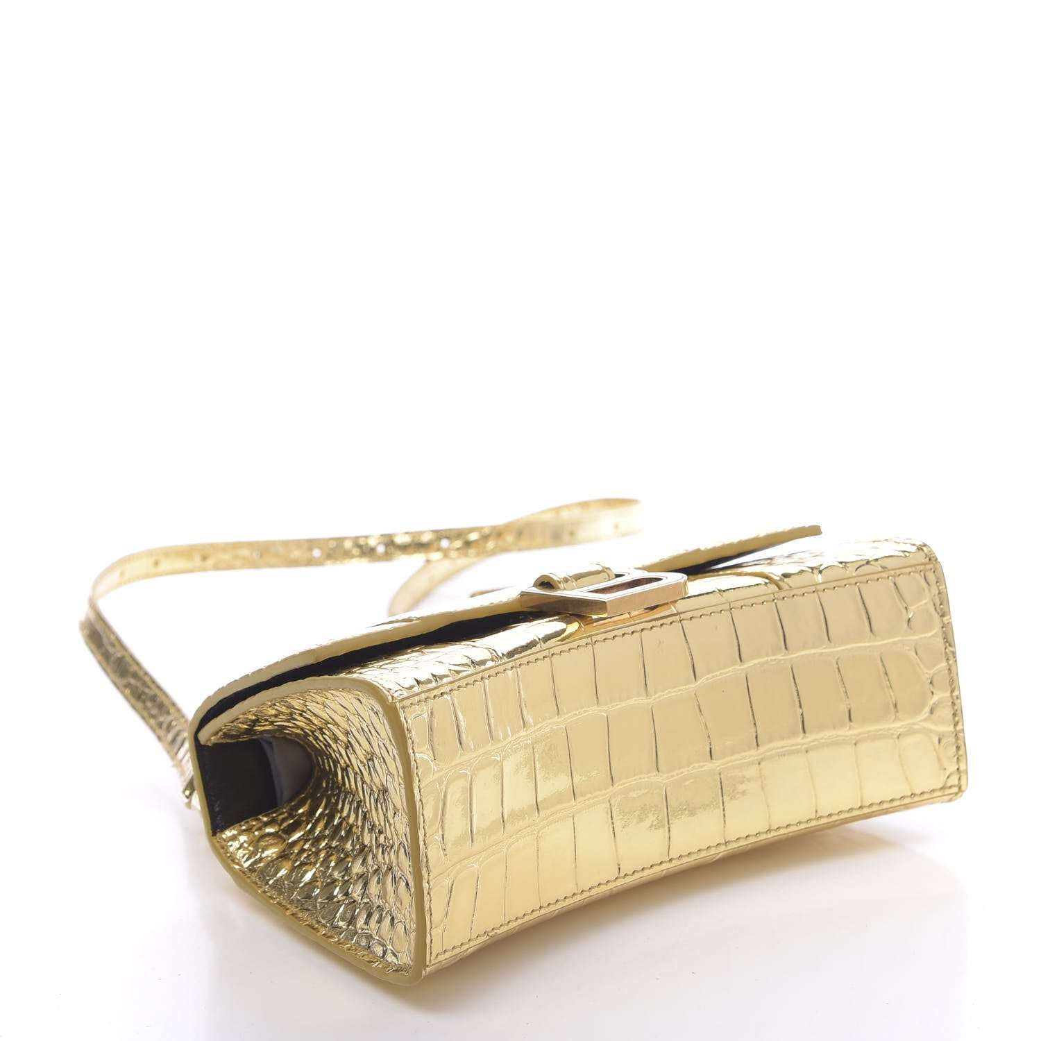 Balenciaga Metallic Calfskin Crocodile Embossed Hourglass Top Handle Bag XS Gold 4 of 10