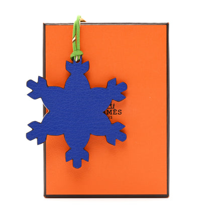 Hermes Togo Chevre Mysore Petit H Snowflake Bag Charm Bleu Electrique Soufre 4 of 4
