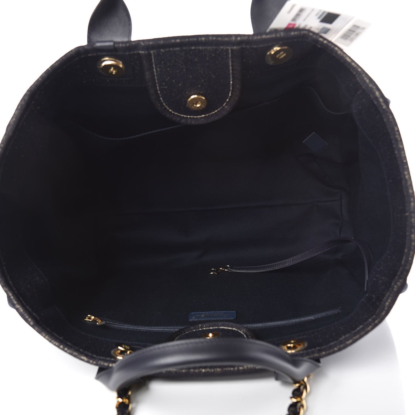 Lurex Canvas Medium Deauville Tote Navy Blue Gold