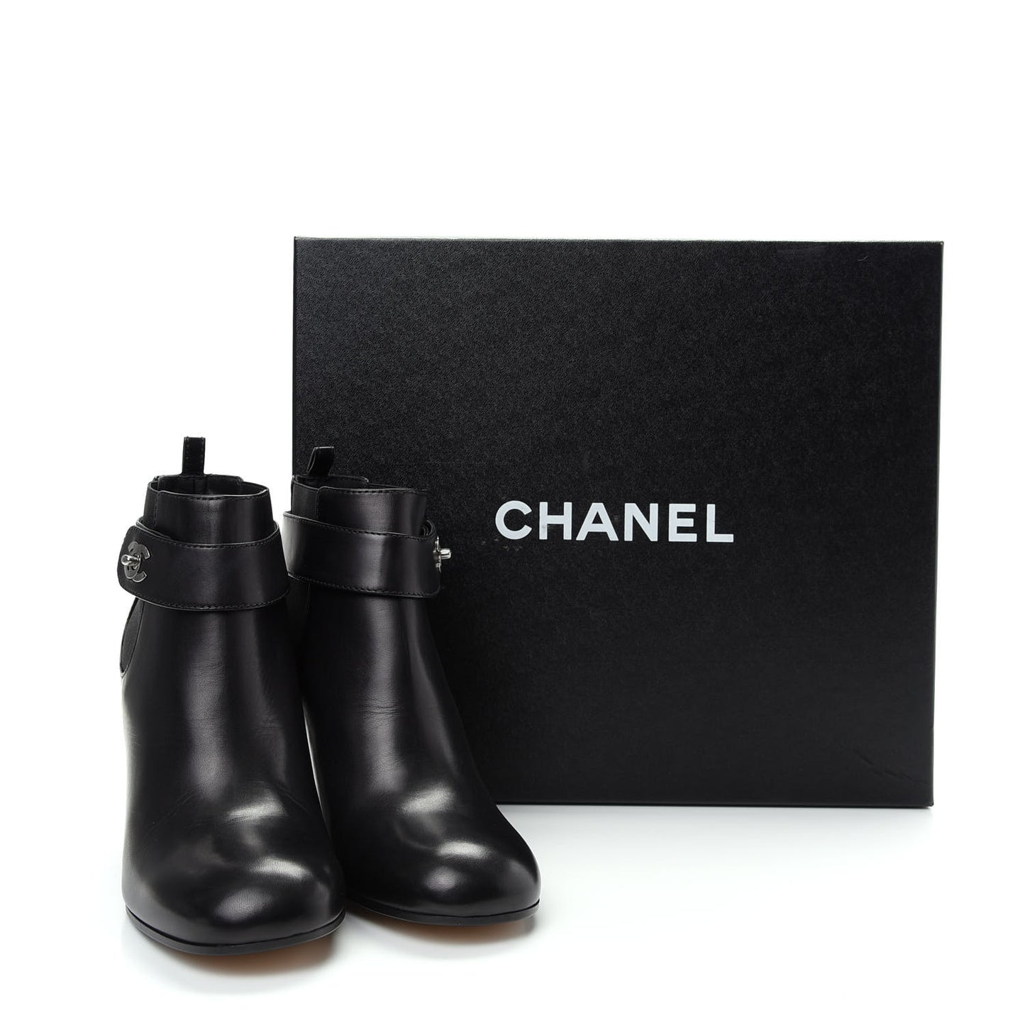 Calfskin CC Turnlock Ankle Boots 39 Black