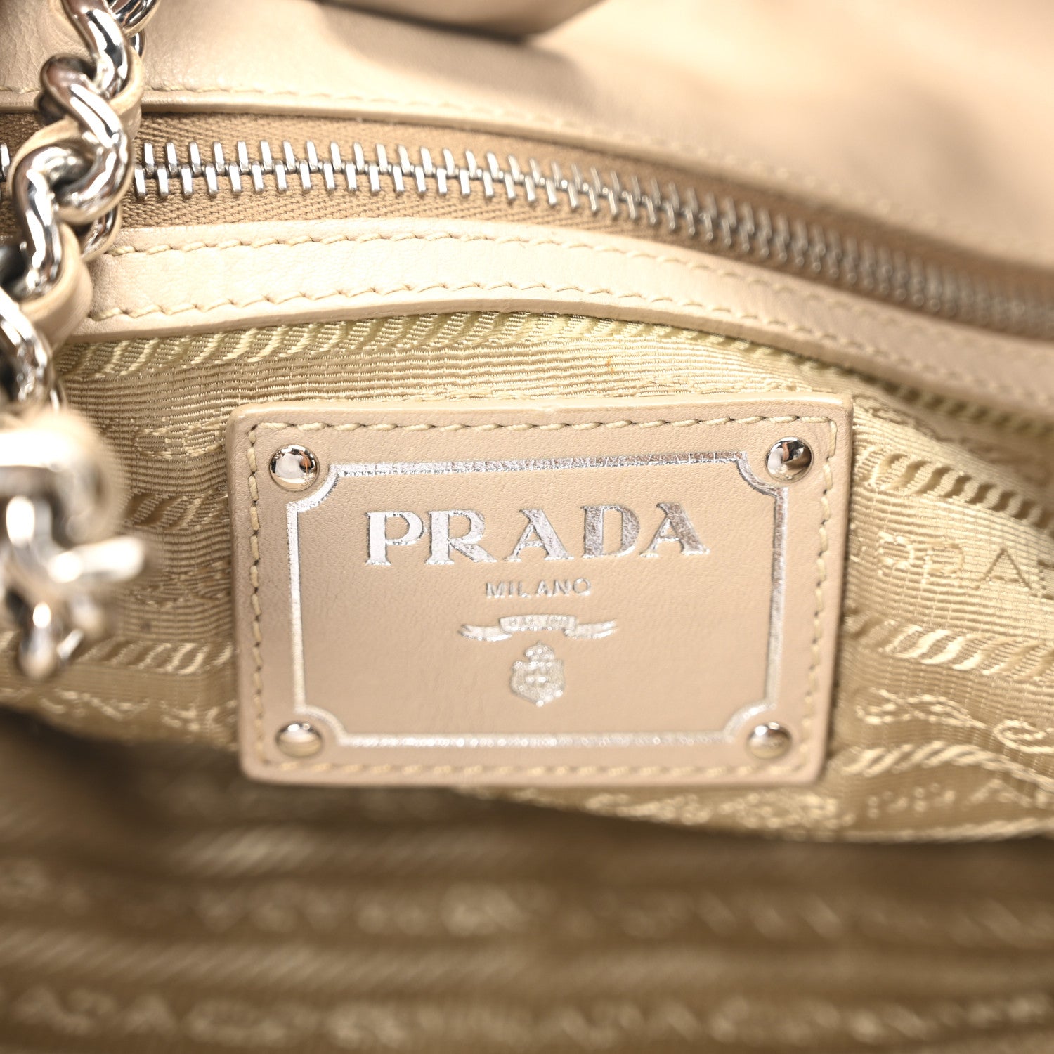 Prada Soft Calf Chain Tote Beige 6 of 10