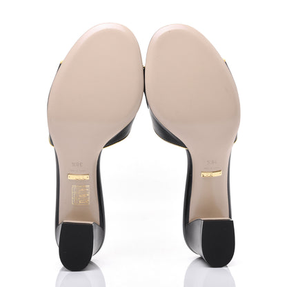 Gucci Nappa Silk Pearl Bee Embellished Mid Heel Slide Sandals 38.5 Black 5 of 14