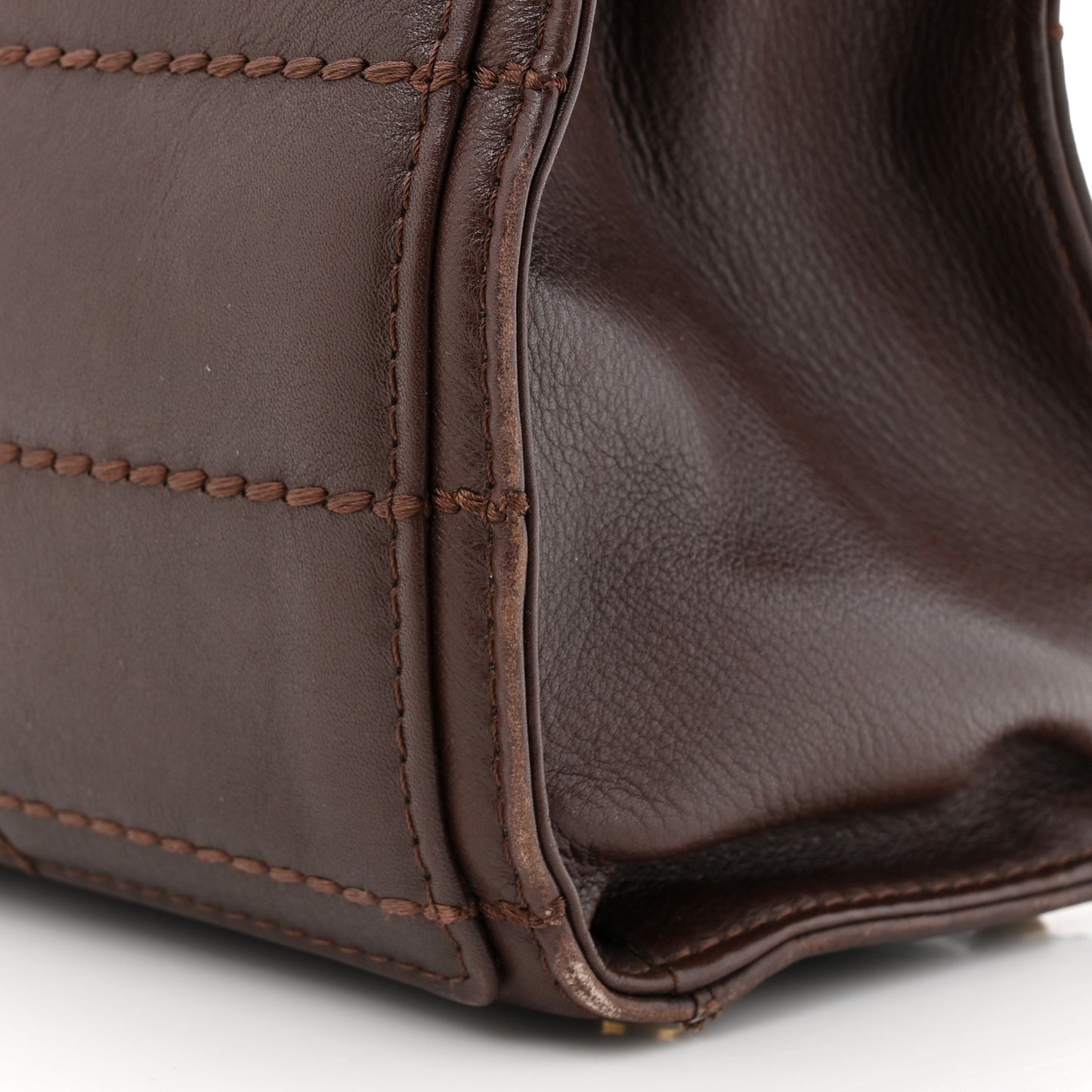 Calfskin Stitched Chocolate Bar Shopping Tote Dark Brown