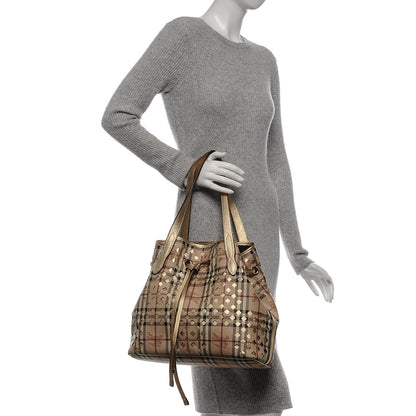 Burberry Haymarket Check Drawstring Claudia Bag Gold 2 of 12