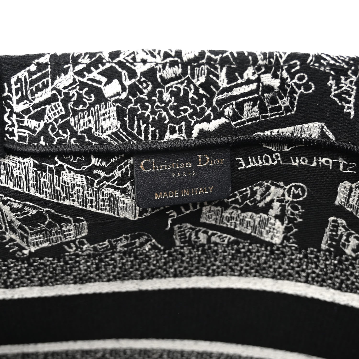 Christian Dior Canvas Embroidered Medium Plan De Paris Book Tote Black White 6 of 10