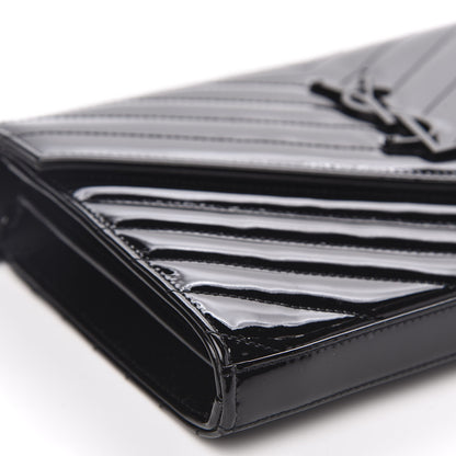 Saint Laurent Patent Matelasse Chevron Monogram Chain Wallet Black 8 of 9