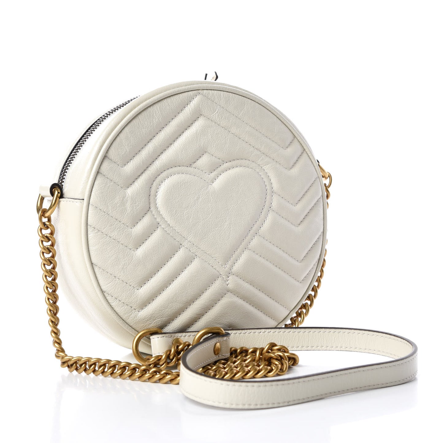 Calfskin Matelasse Mini GG Marmont Round Shoulder Bag White