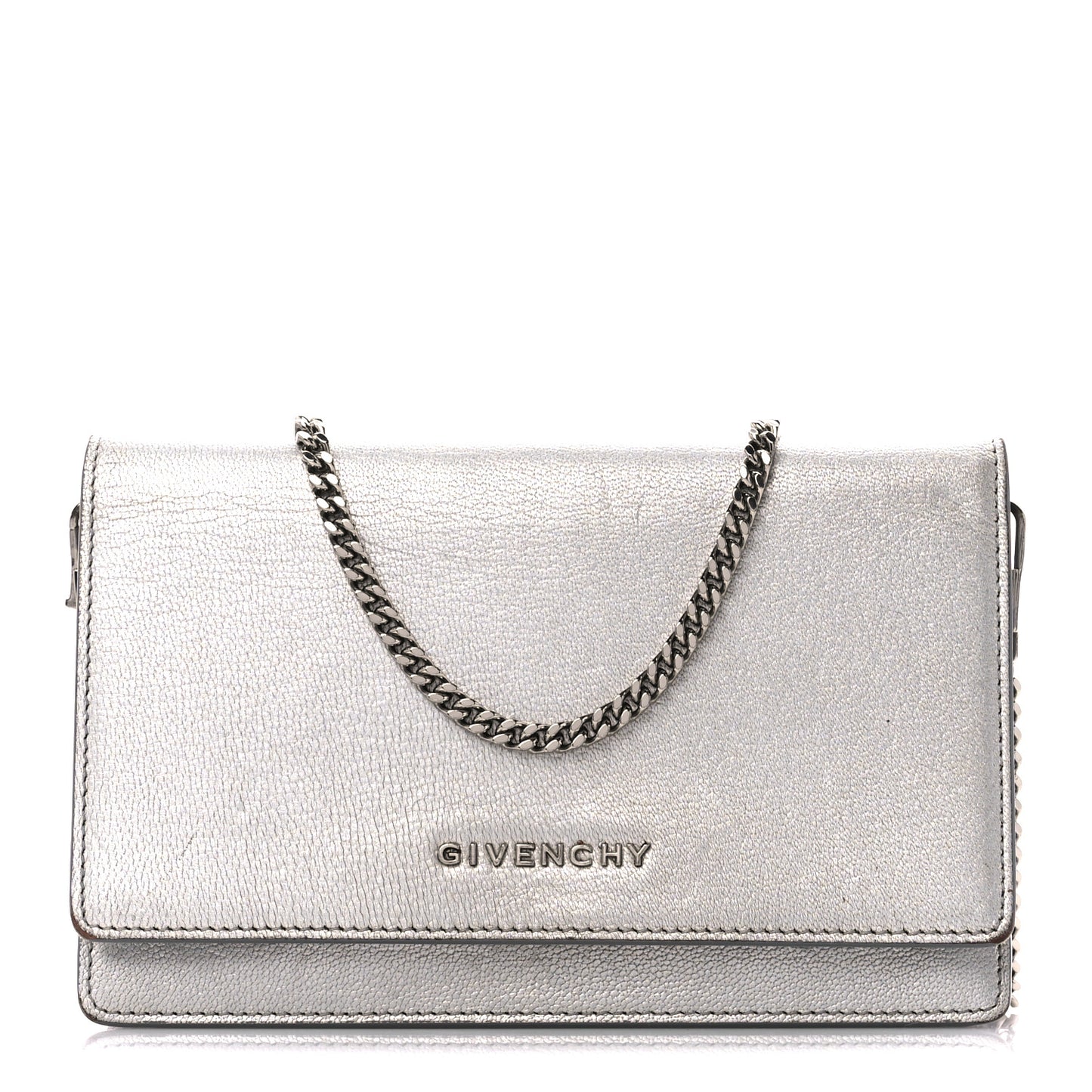 Metallic Sugar Goatskin Pandora Chain Wallet Silver