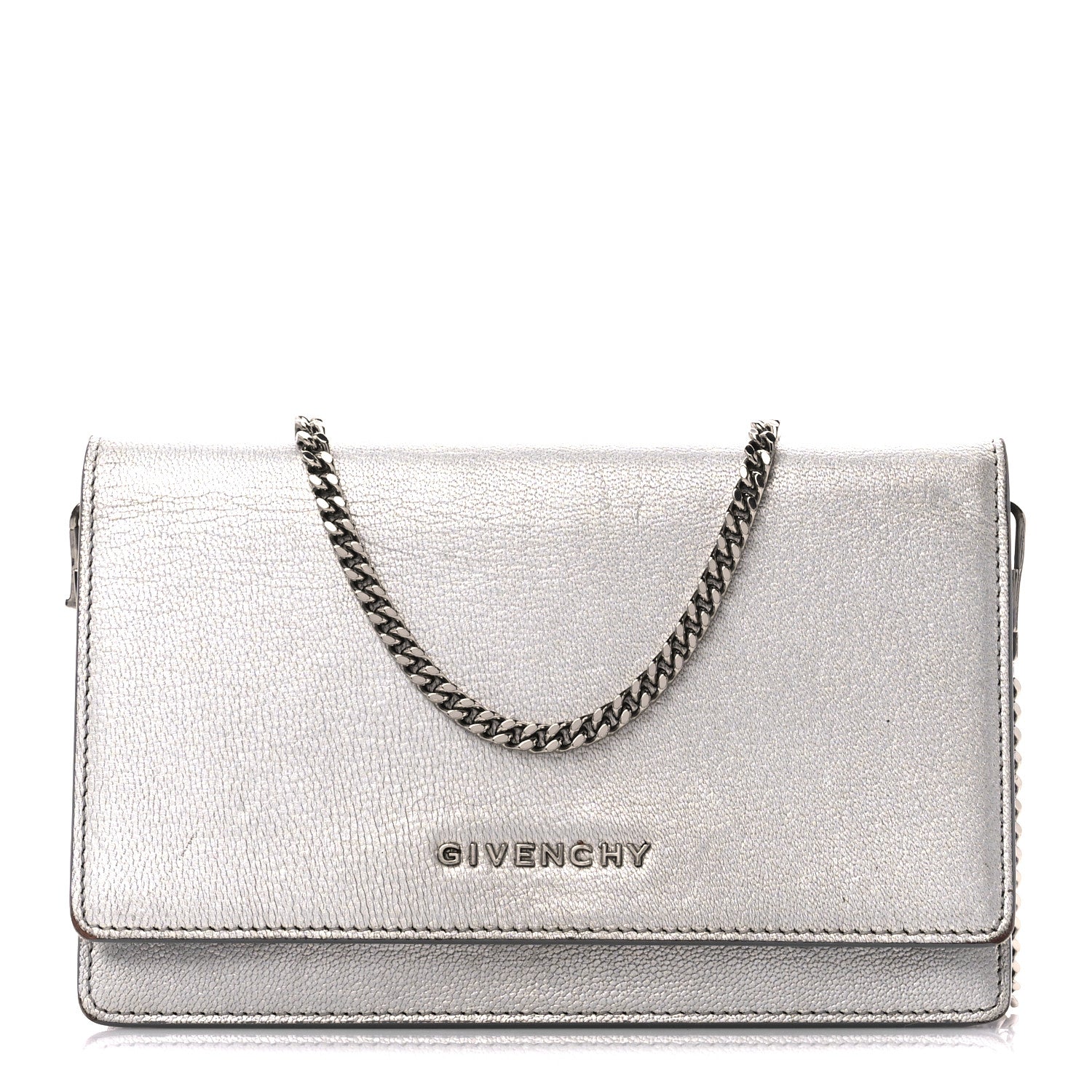 Givenchy Metallic Sugar Goatskin Pandora Chain Wallet Silver 1 of 11