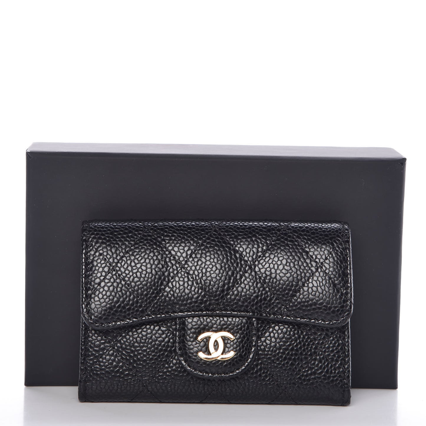 Caviar Quilted Flap Card Holder Black