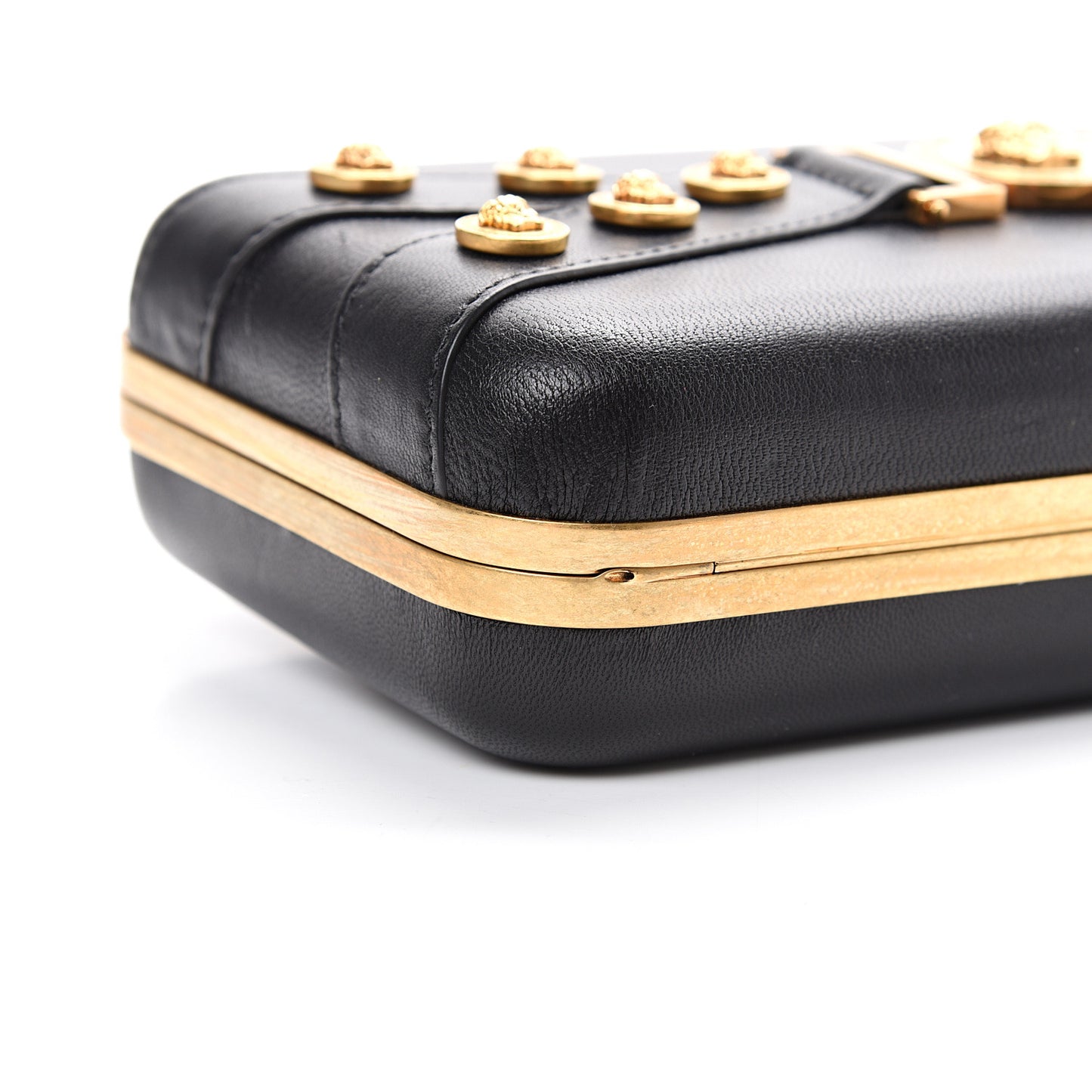 Nappa Medallion Tribute Evening Clutch Chain Black