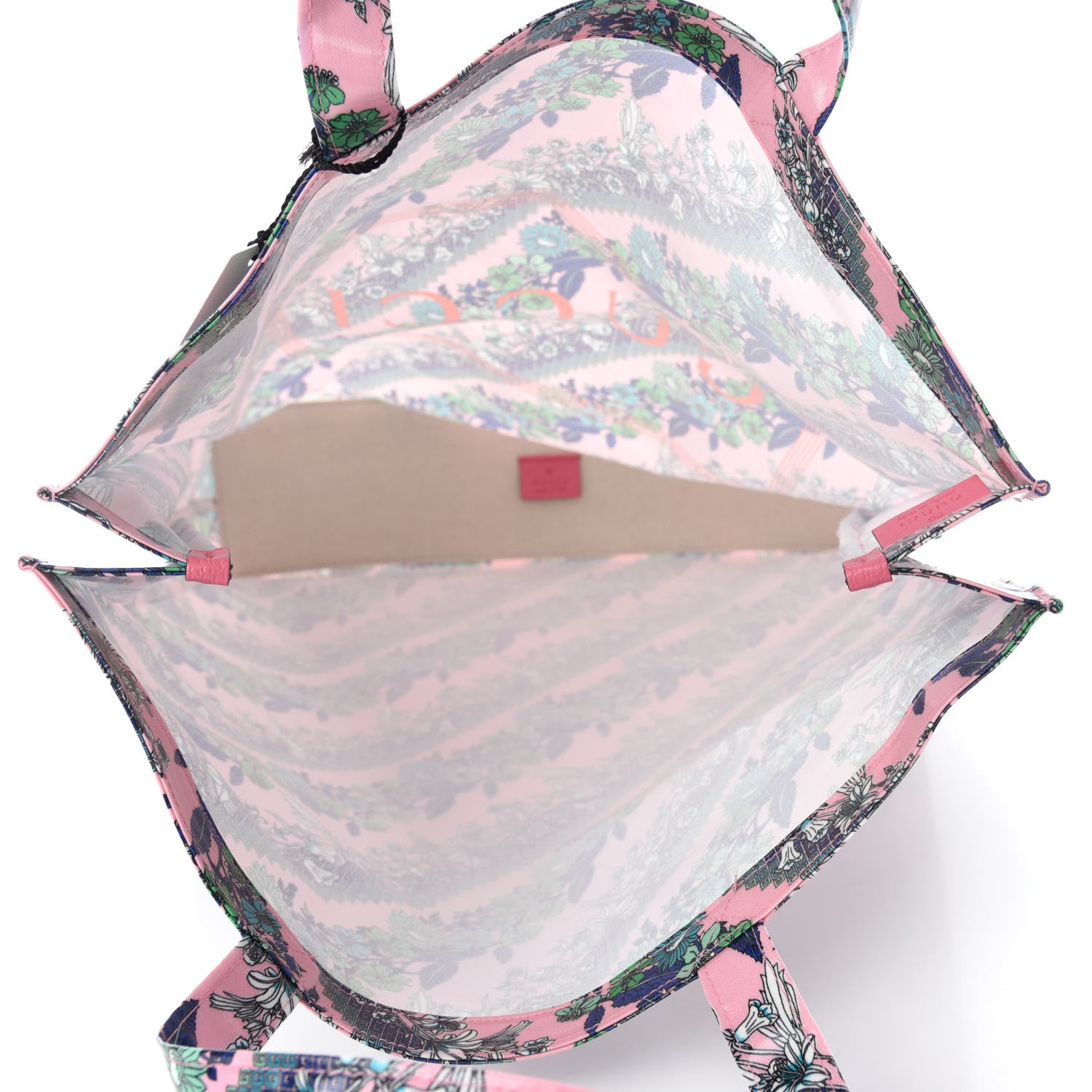 Gucci Patent Canvas Frame Logo Bouquet Print Vertical Tote Pink Daisy 5 of 10