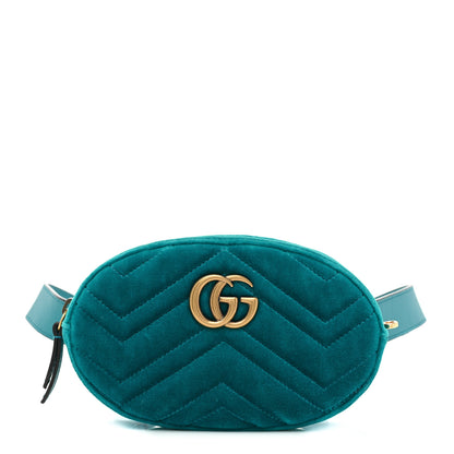 Gucci Velvet Matelasse GG Marmont Belt Bag 95 38 Pavone Cyan 1 of 13