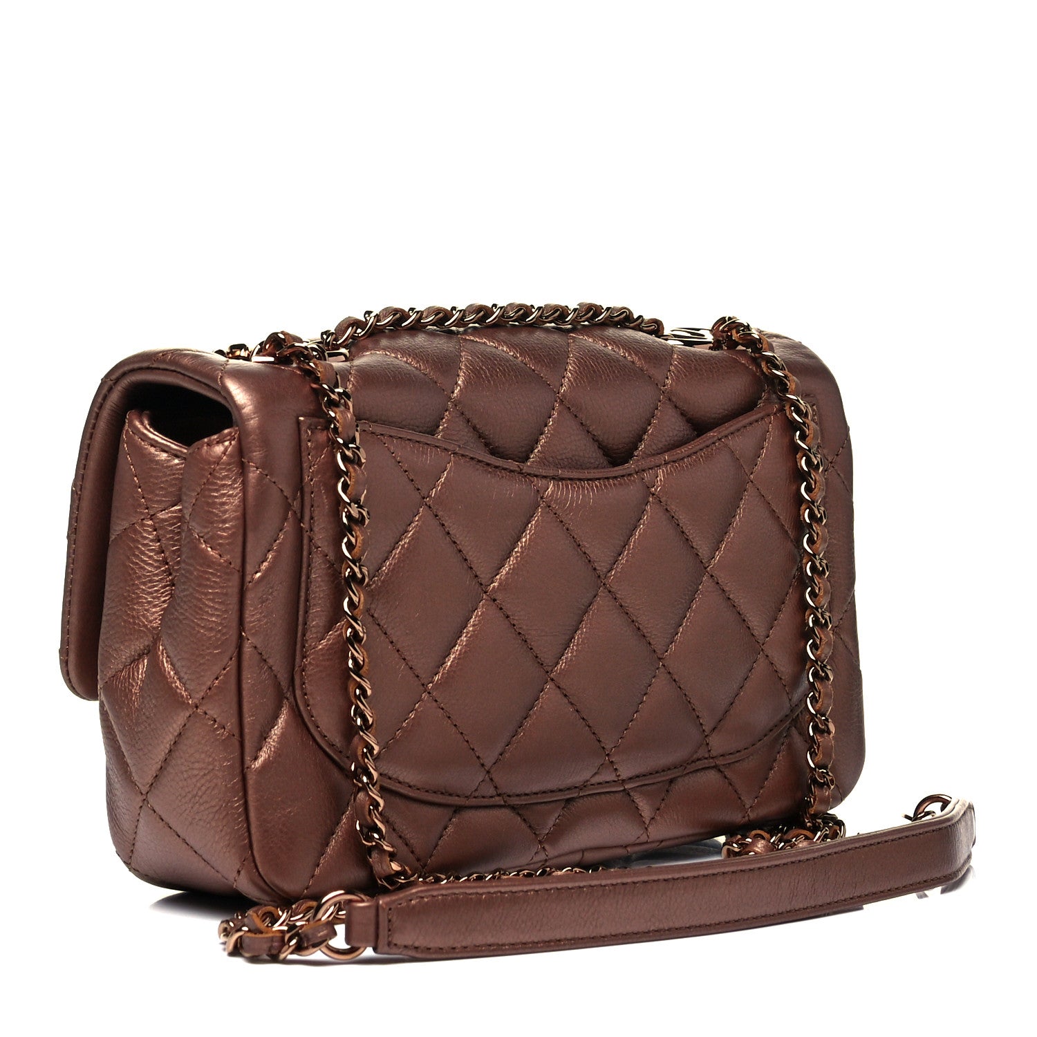 Chanel Iridescent Goatskin Quilted Small CC Eyelet Flap Copper 3 of 9
