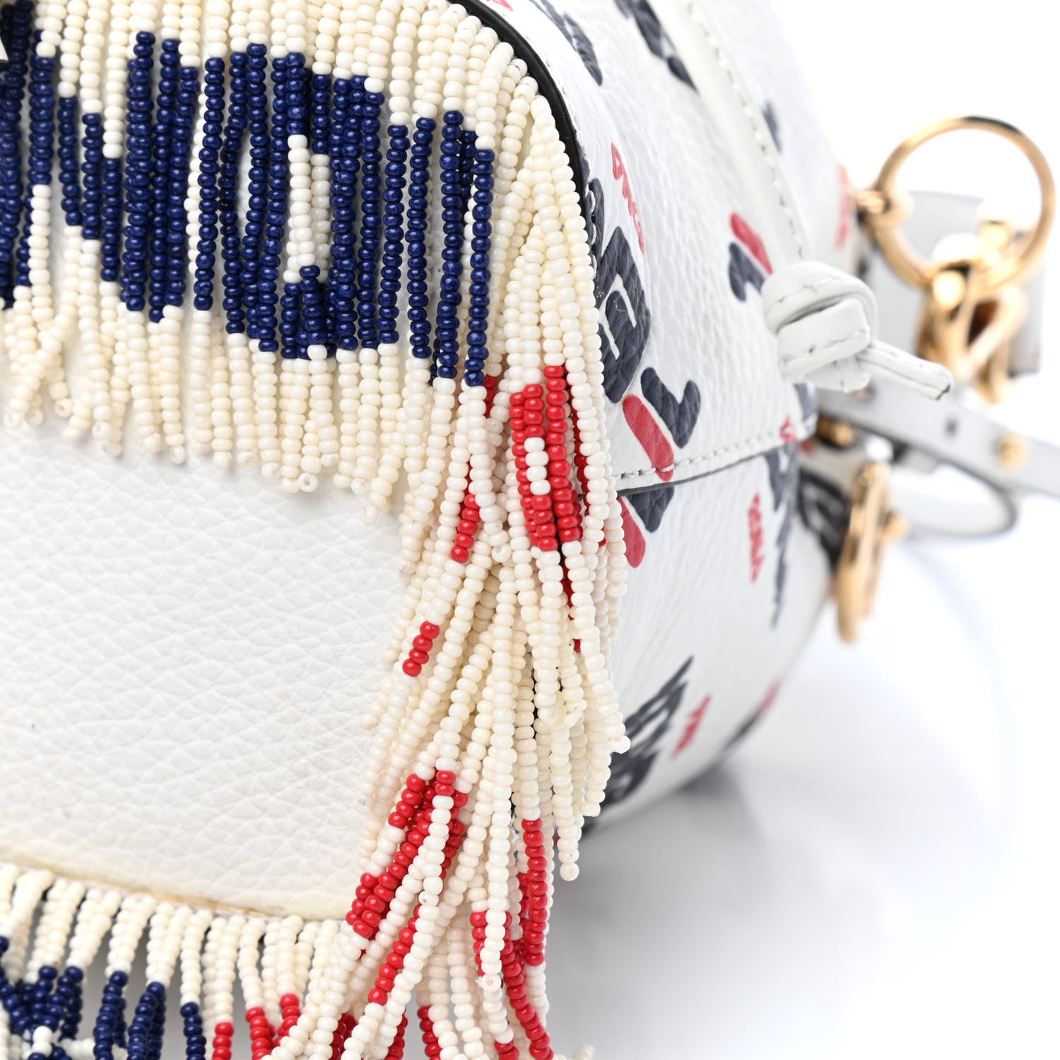 Fendi X FILA Calfskin F is Fendi Mania Fringe Mini Mon Tresor Bucket Bag White 11 of 11