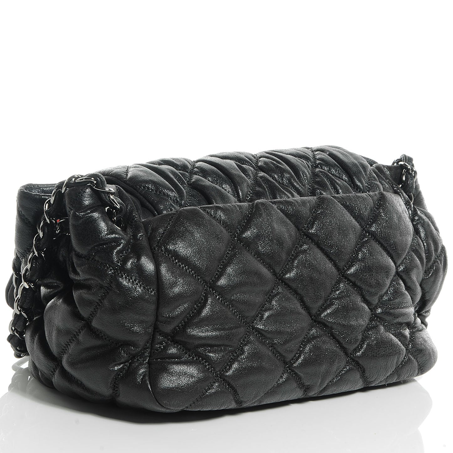 Calfskin Bubble Quilt Accordion Flap Black