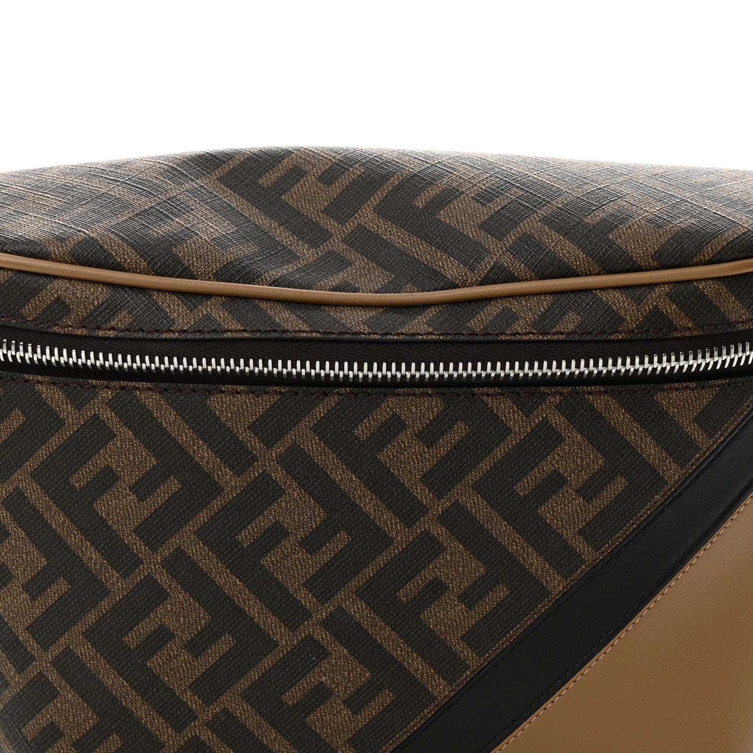 Fendi Glazed Fabric Vitello Cover FF 1974 Diagonal Bi-Color Belt Bag Tobacco Moro Sand Black 8 of 10