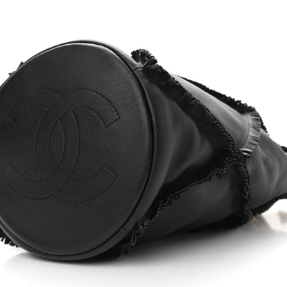 Chanel Lambskin Quilted Fringe CC Chain Bucket Drawstring Bag Black 10 of 10