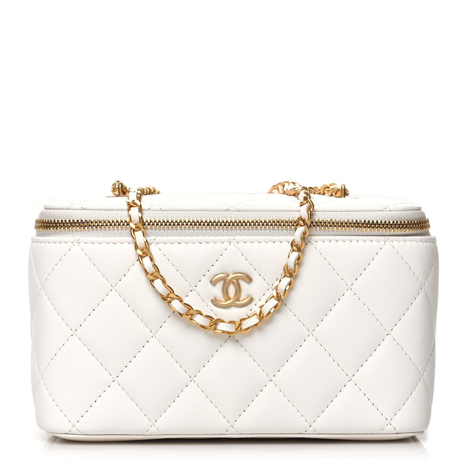 Chanel Lambskin Enamel Quilted Small Coco Hearts Vanity Case With Chain White 1 of 11