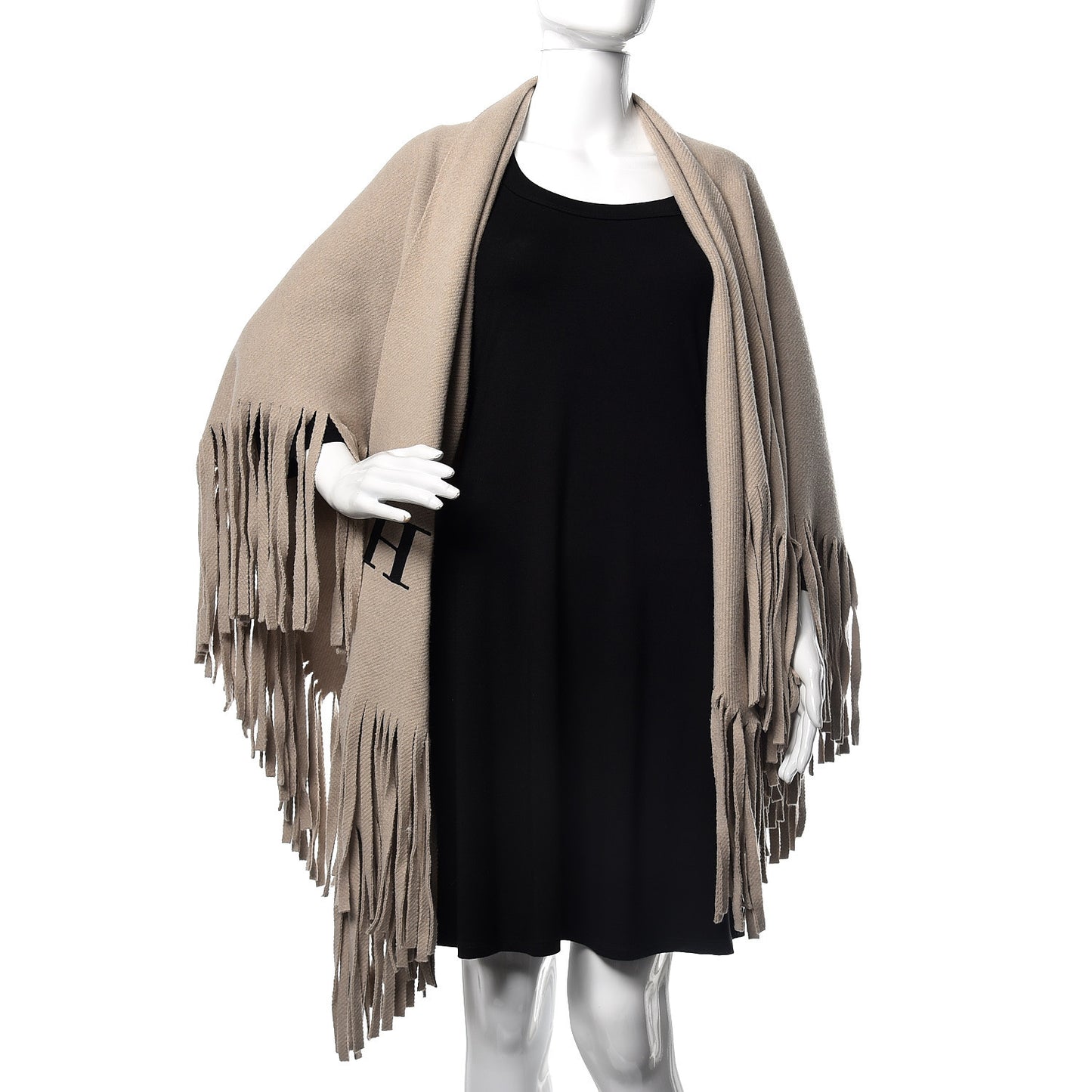 Merino Wool Cashmere Fringe Poncho Beige