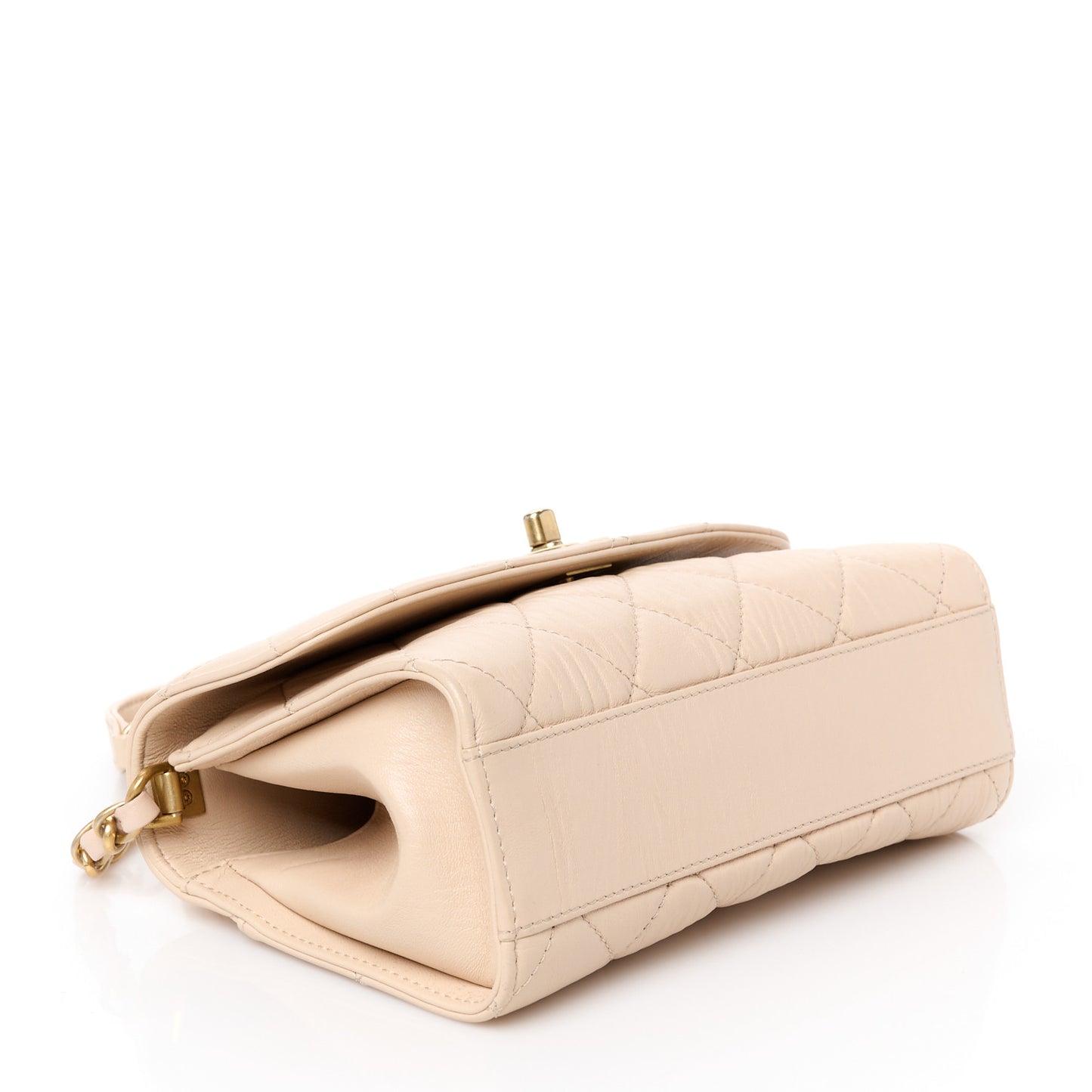 Crumpled Lambskin Quilted Mini CC Links Top Handle Flap Beige