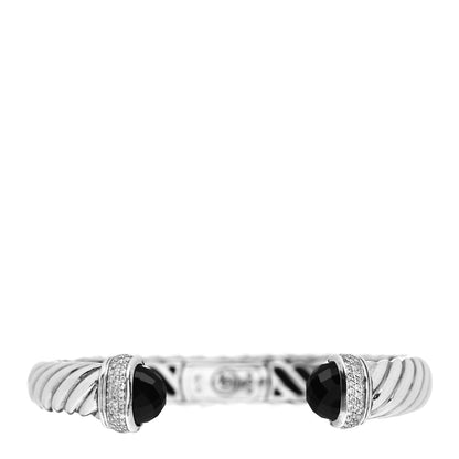 David Yurman Sterling Silver Diamond Black Onyx 10mm Waverly Bracelet 1 of 4