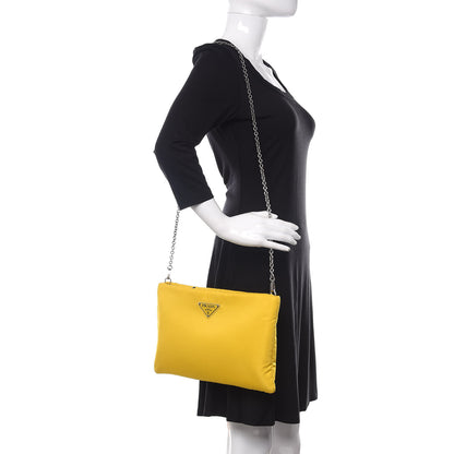 Prada Tessuto Nylon Soft Padded Medium Chain Clutch Bag Giallo 2 of 10