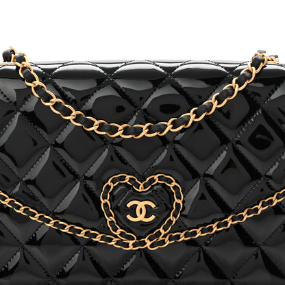 Chanel Patent Quilted Chain Around Heart Flap Black 8 of 11