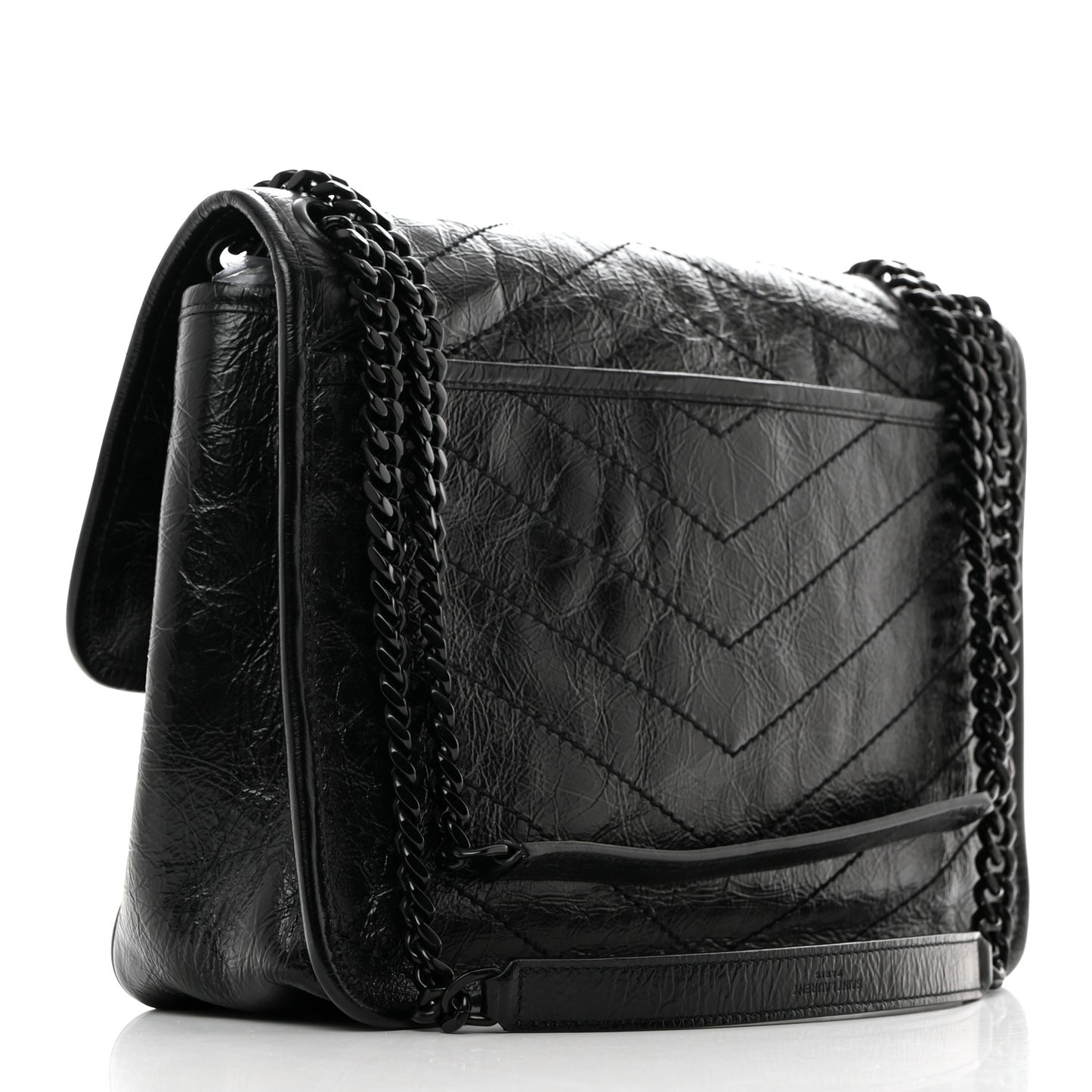 Crinkled Calfskin Matelasse Monogram Medium Niki Chain Satchel Black